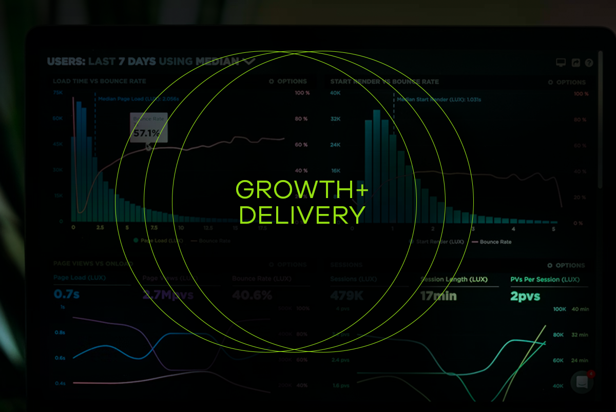 Growth + Delivery image with abstract data in the background